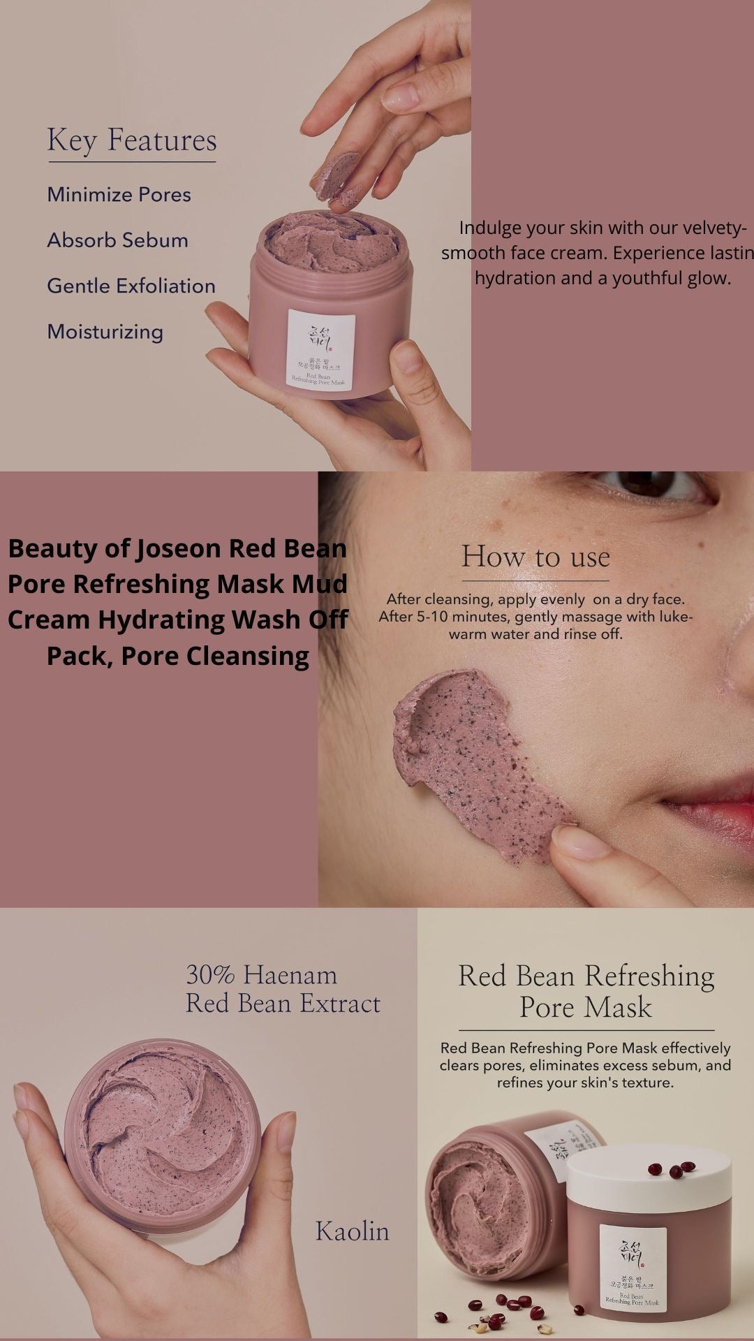 Beauté de Joseon -
Masque rafraîchissant aux pores aux haricots rouges, 140 ml